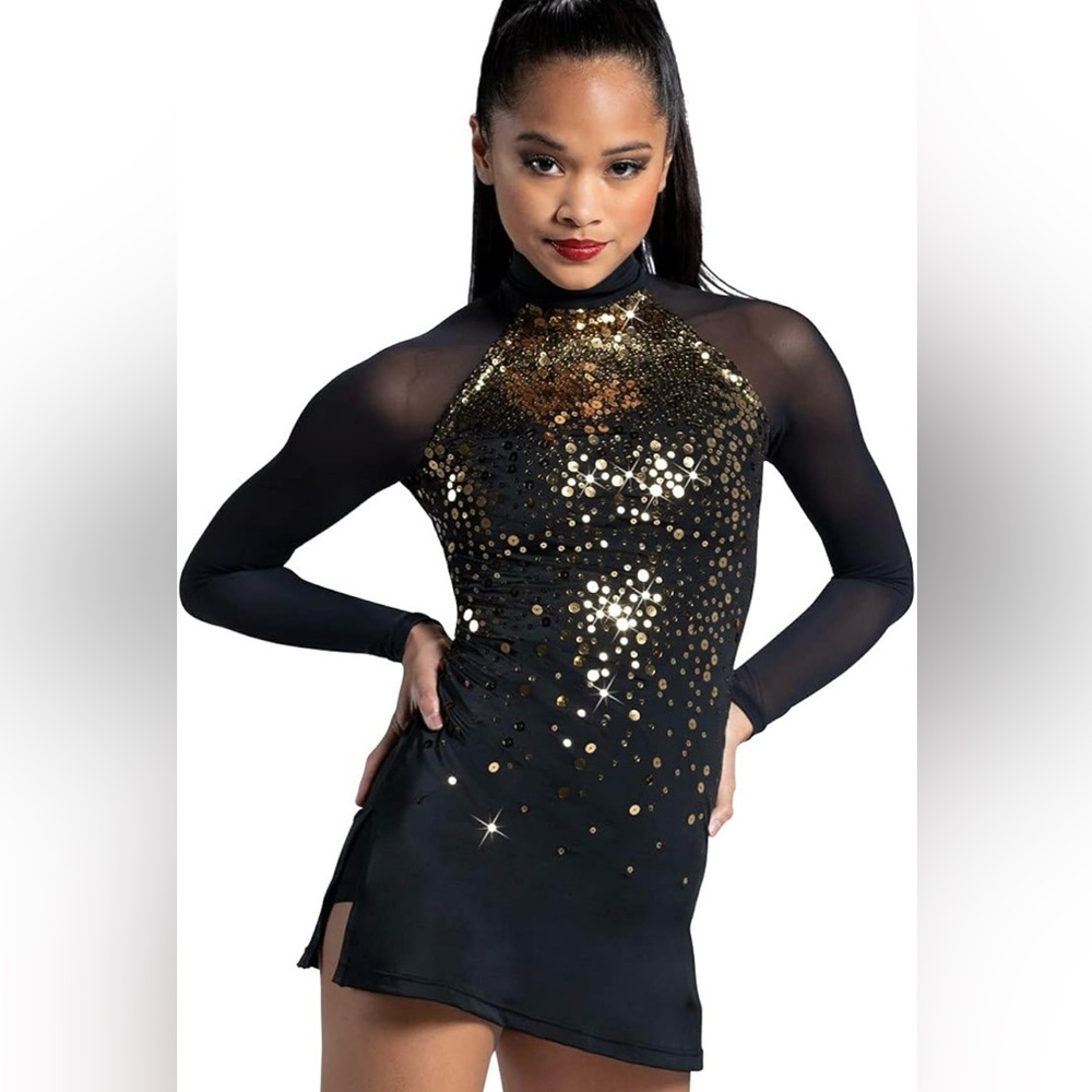 Balera Womens Sequined Shift Dress with Attached Biketard for Dance